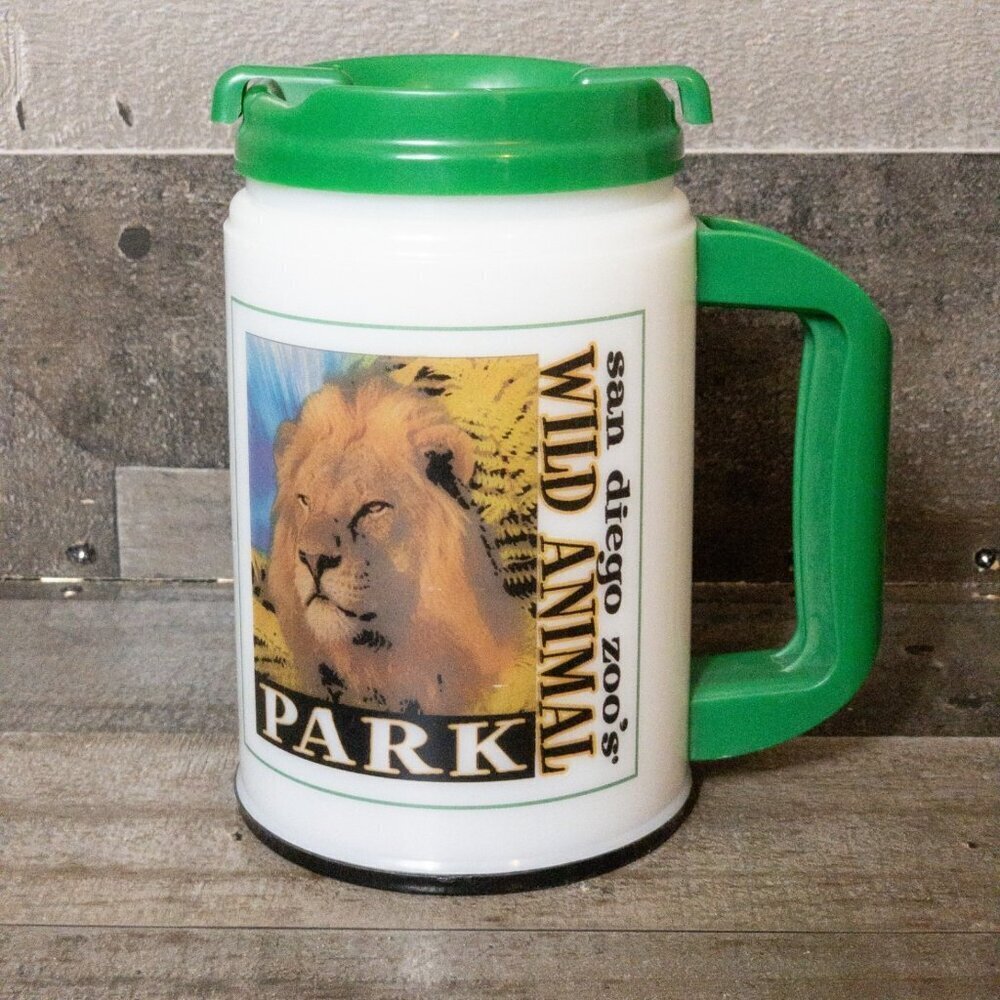 SAN DIEGO ZOO WILD ANIMAL PARK LIGHT UP CUP W/ LID WORKS VINTAGE RETRO MUG